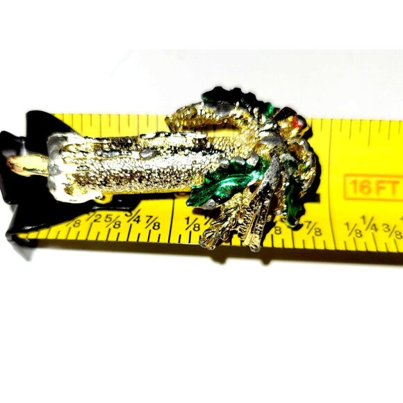 Vintage Gerrys Christmas Candle and Tree Brooch Gold Tone Enamel Holiday Pin - Picture 7 of 8